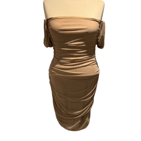 PRINCESS POLLY Charvi Mesh Mini Dress in Tan - size 6 - Picture 3 of 7